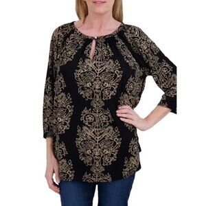 NWT Lucky Brand Round-Hem Boho Key-Hole 3/4 Sleeve Popover Blouse Top  Size 3X